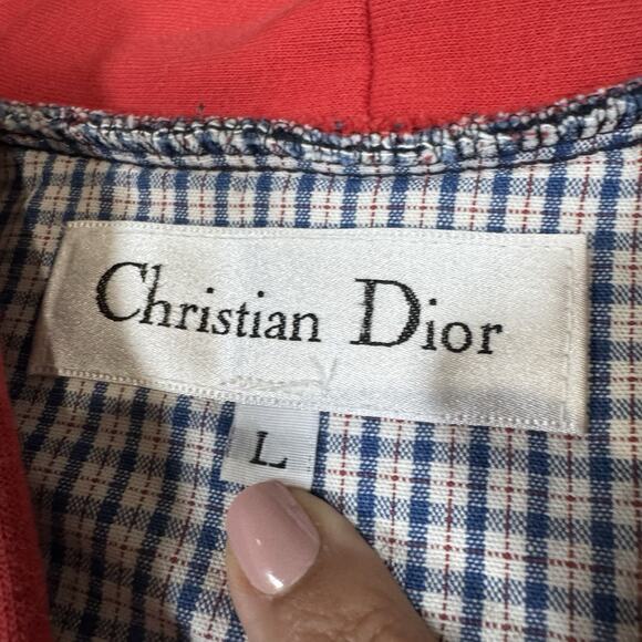Vintage CHRISTIAN DIOR Blue Red Fleece Bath Robe Lounging Tie Belt Mens L - Picture 5 of 14